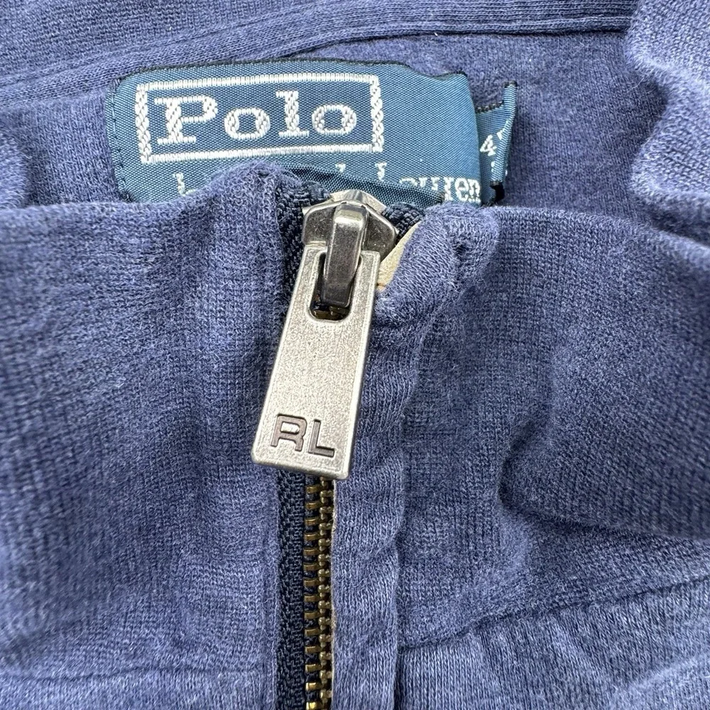 Vtg Polo Ralph Lauren Sweater Men's Sz 4XB Blue 1/4 Zip Pullover Logo‎ *Hole*